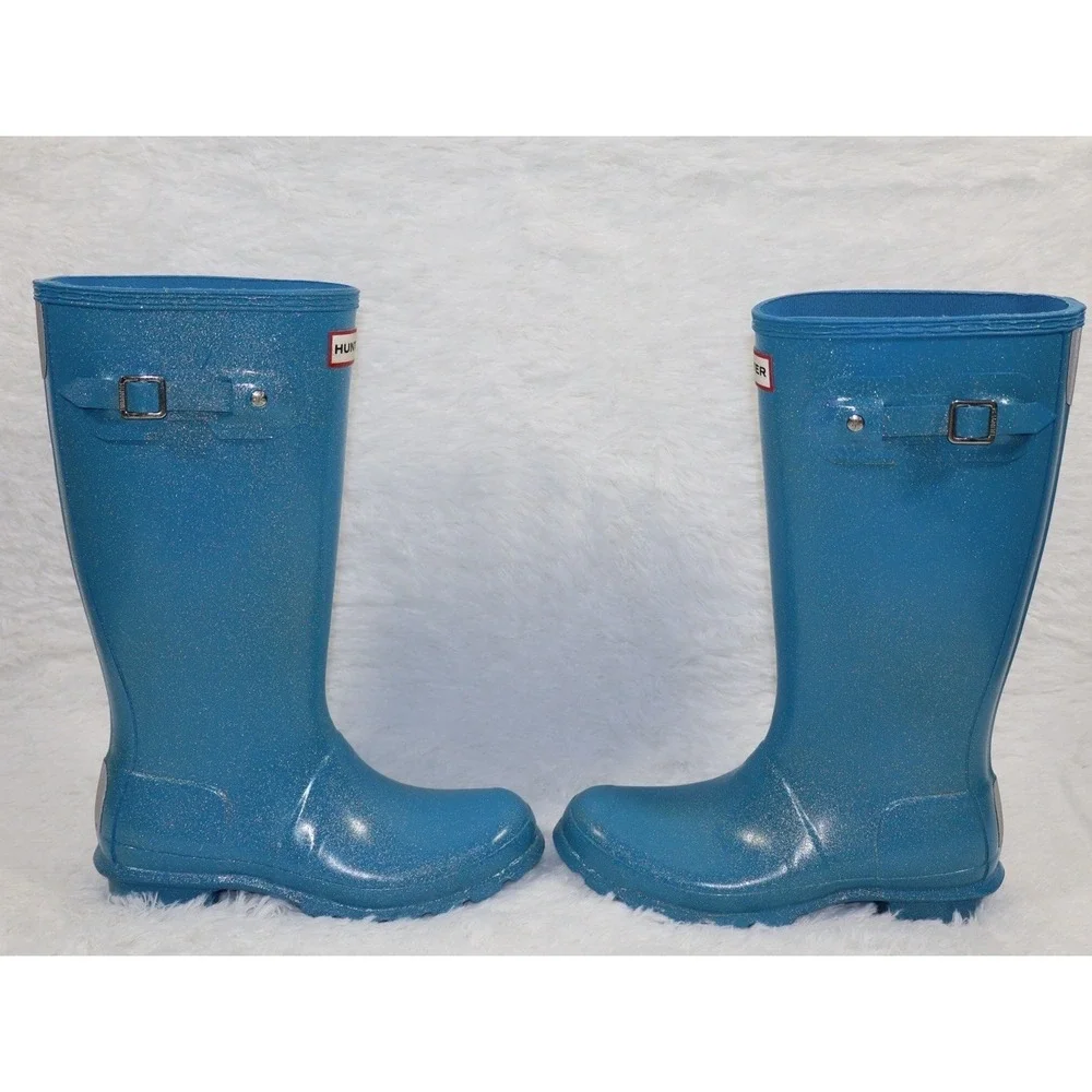 Hunter Big Kids Original Giant Glitter Rain Boots Blue Youth Sz 5 / Womens 6